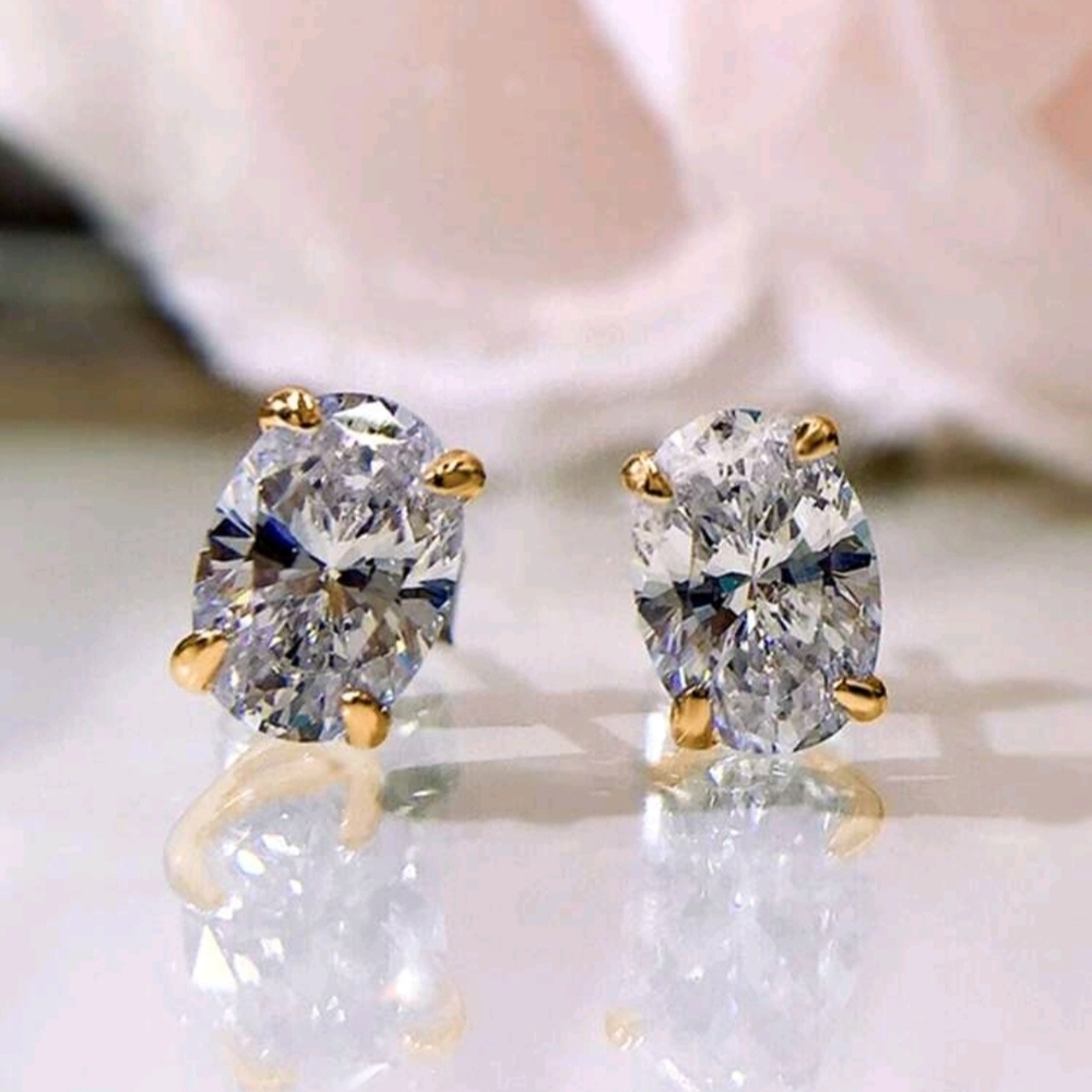 Elegant Gold and Silver Stud Earrings - Picture 2 of 4